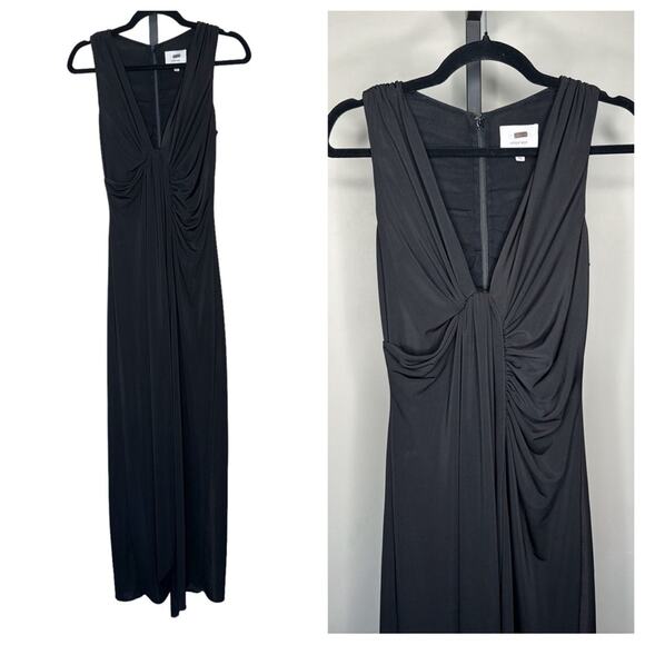 CINQ À SEPT Black Sleeveless Ruched Front Slit Maxi Gown Dress - Picture 1 of 10